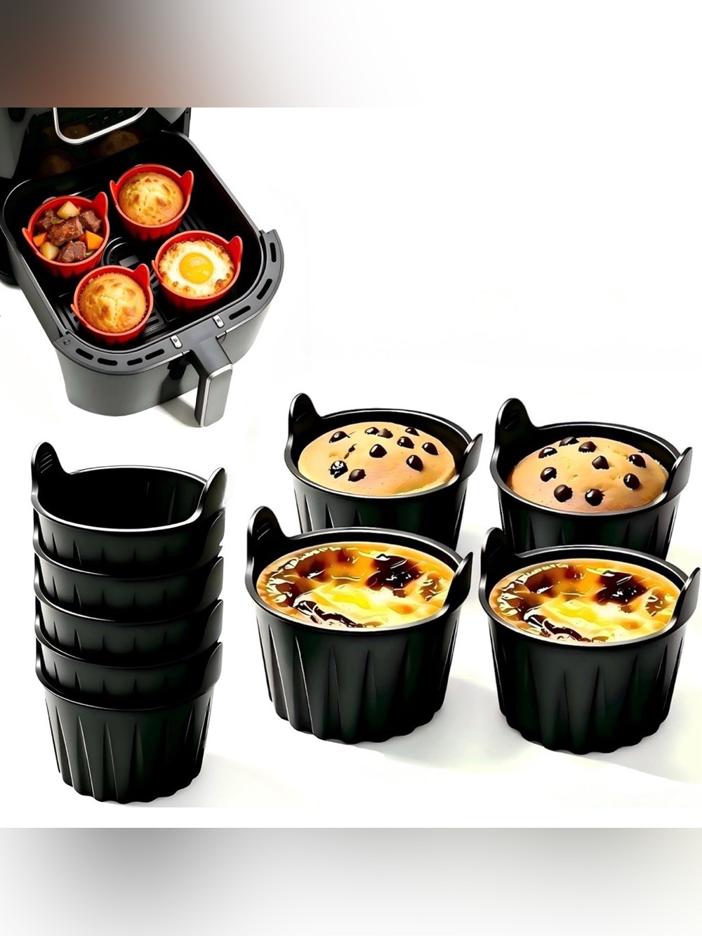 Air Fryer Baking Ramekins Premium Non-Stick Food-Grade Silicone Mold Cups